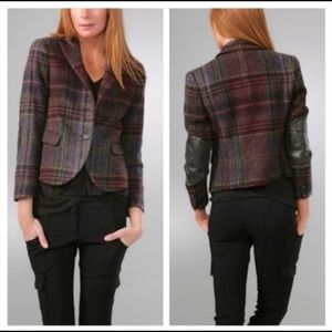 Theory Shamara Plaid Leather Blazer Jacket Tweed